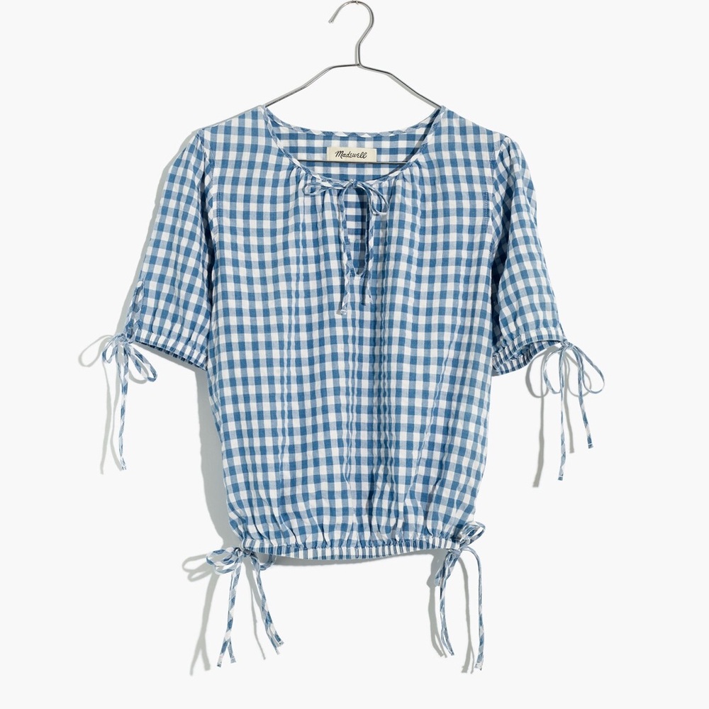 Madewell Gingham side-tie tee